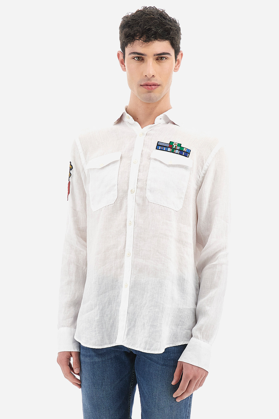 Men's regular fit 100% linen long-sleeved shirt - Viviano | La Martina - Official Online Shop