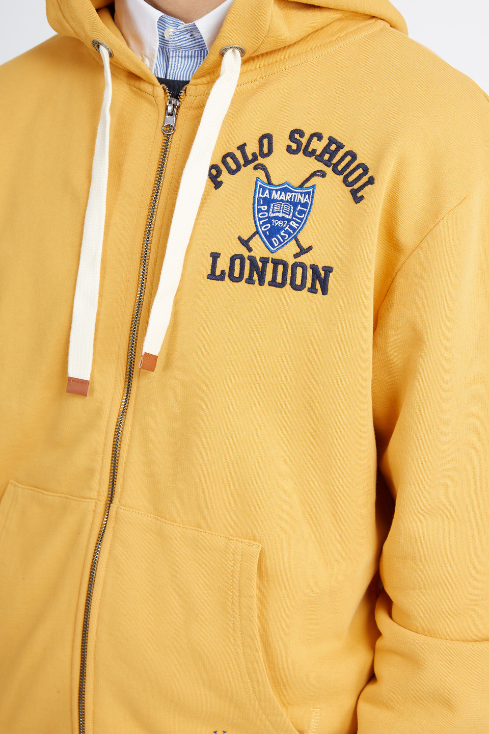 Polo Academy men's full zip hooded sweatshirt in solid color with small logo - Valoris | La Martina - Official Online Shop