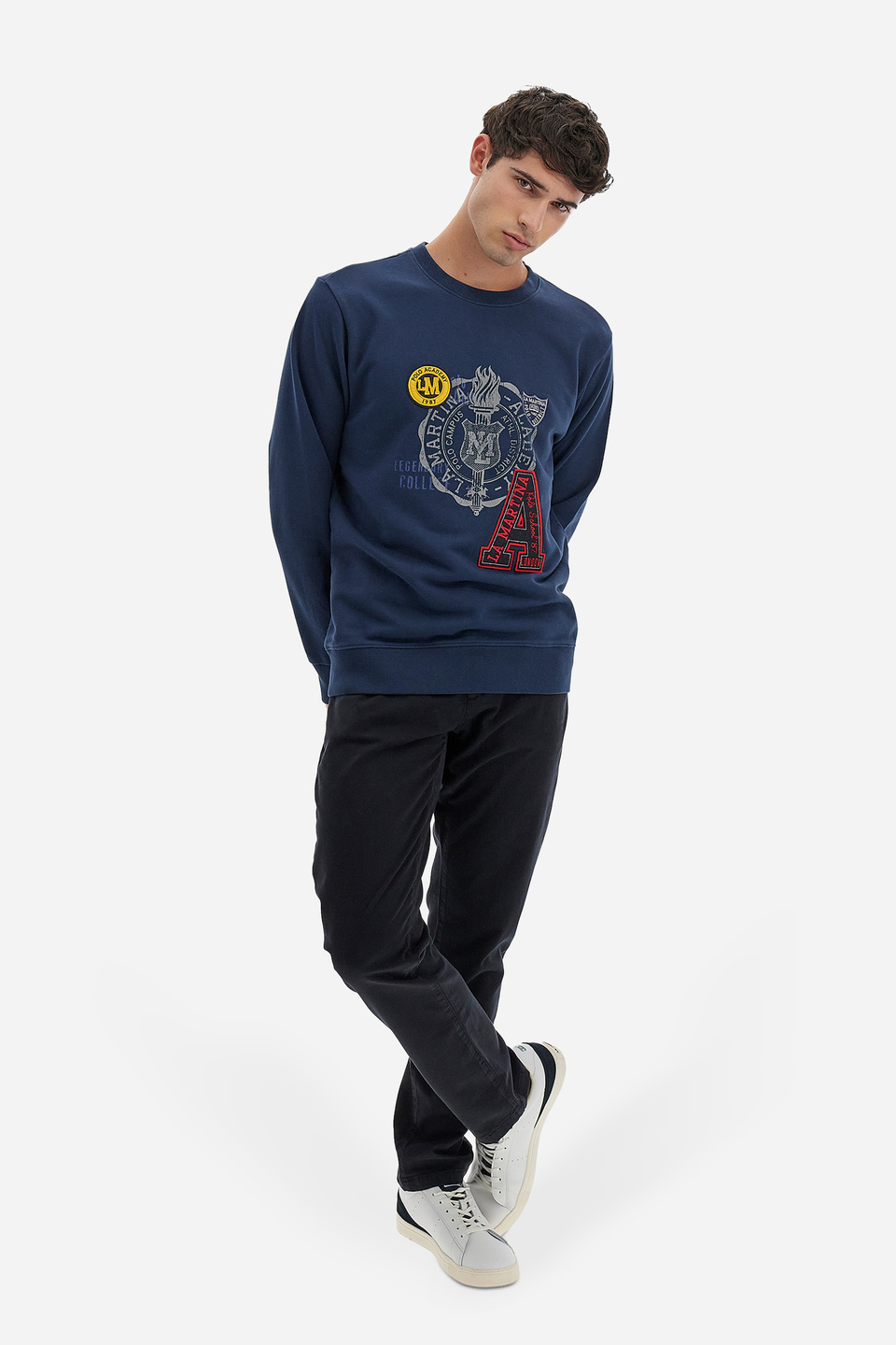 Polo Academy men's full-zip crewneck sweatshirt in solid color with large logo - Vander | La Martina - Official Online Shop