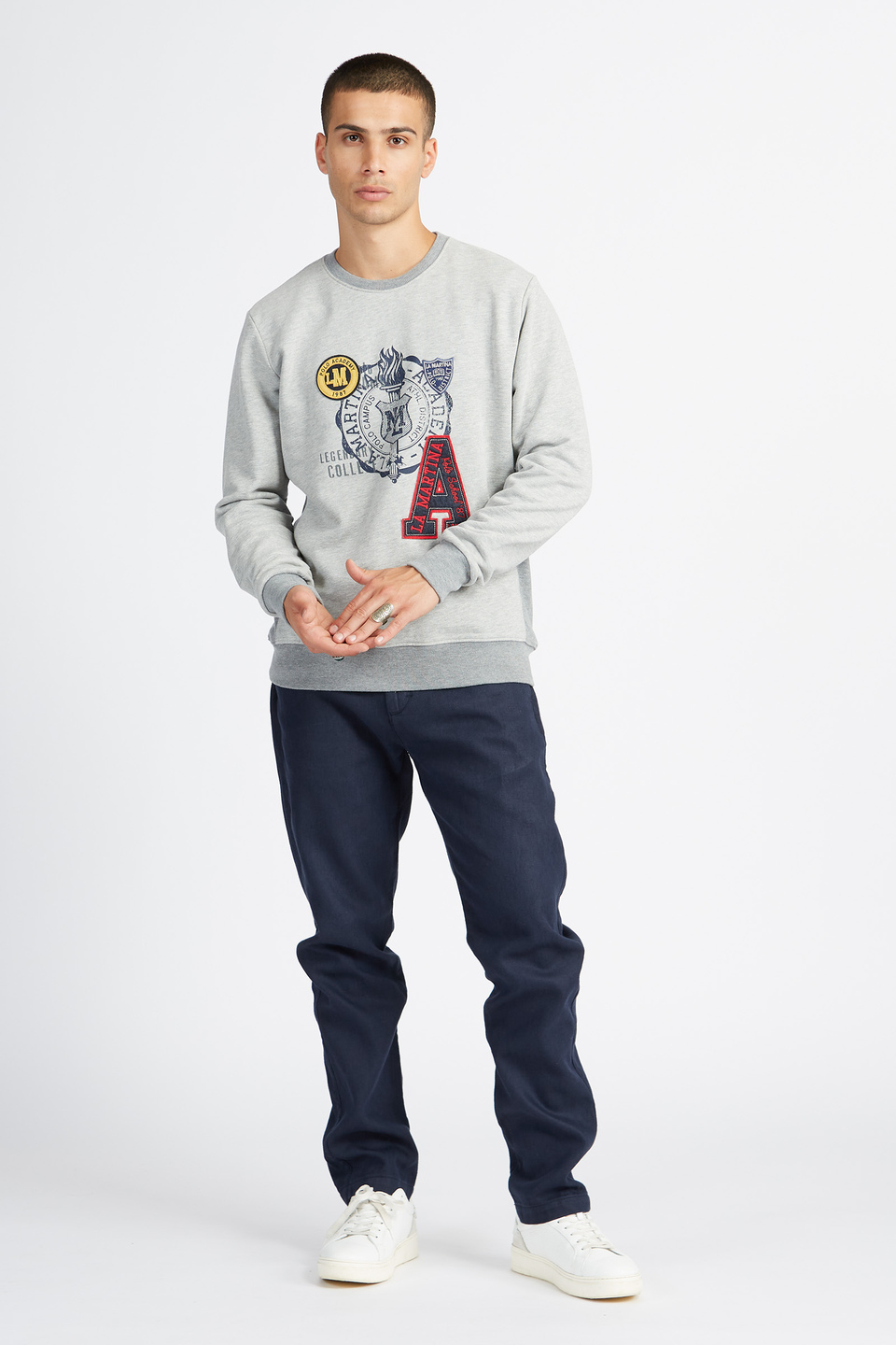 Polo Academy men's full zip crewneck sweatshirt mixed fabric big logo - Vander | La Martina - Official Online Shop