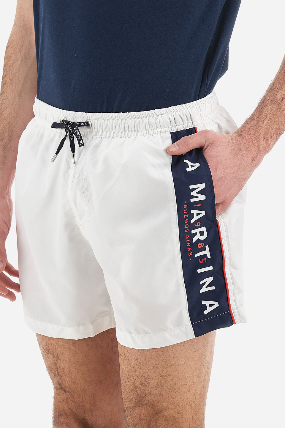 Regular fit men's swim trunks with drawstring waist - Vittoriano Optic ...