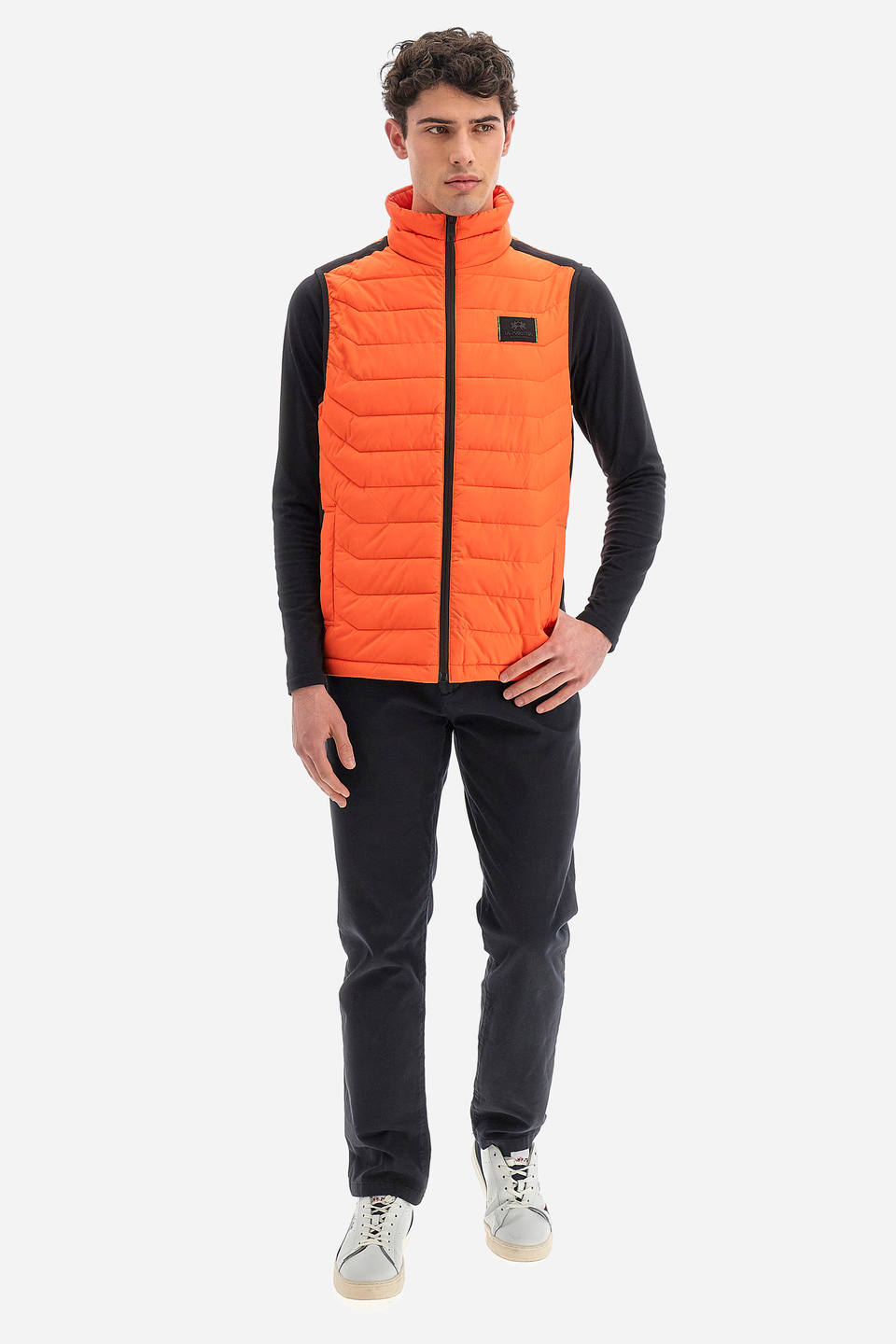 Men's sleeveless bomber jacket full zip high collar Logos - Varen | La Martina - Official Online Shop