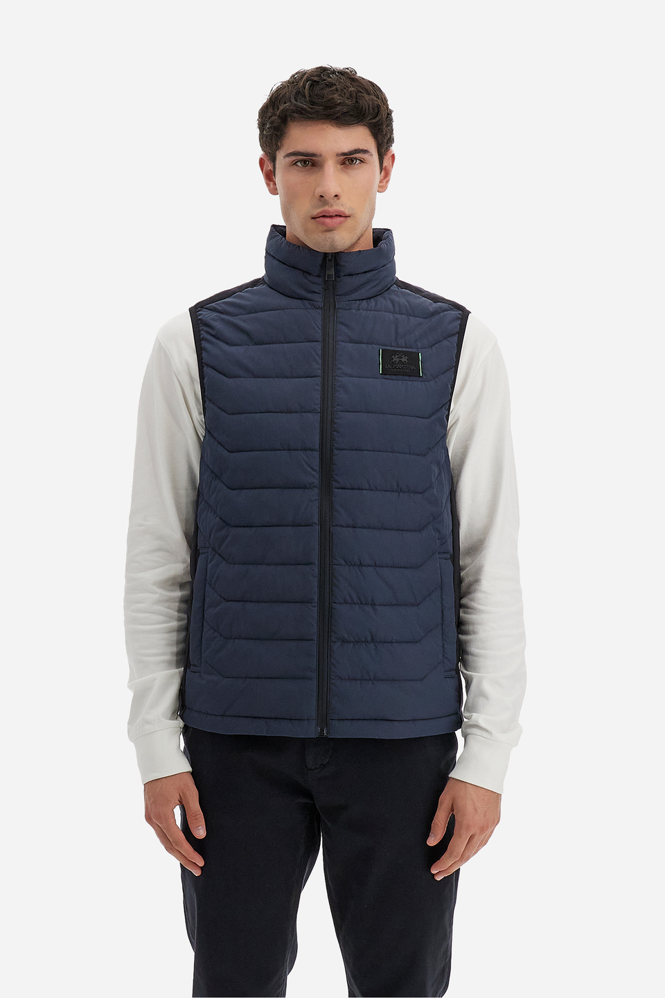 Men's sleeveless bomber jacket full zip high collar Logos - Varen | La Martina - Official Online Shop