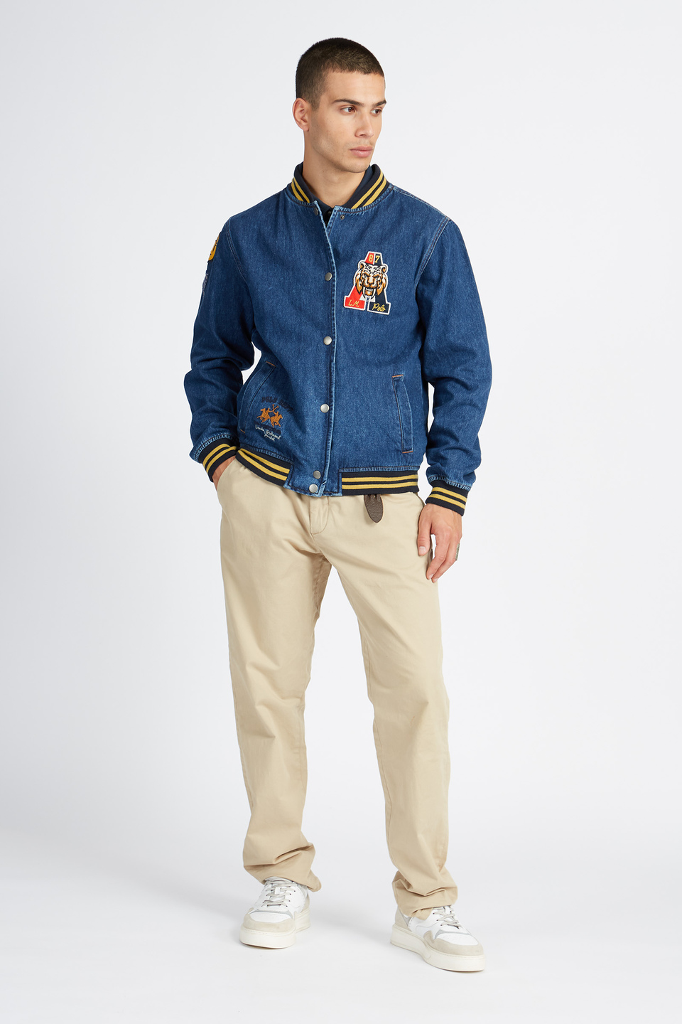 Men's denim-effect crew-neck jacket with buttons Polo Academy - Varil | La Martina - Official Online Shop