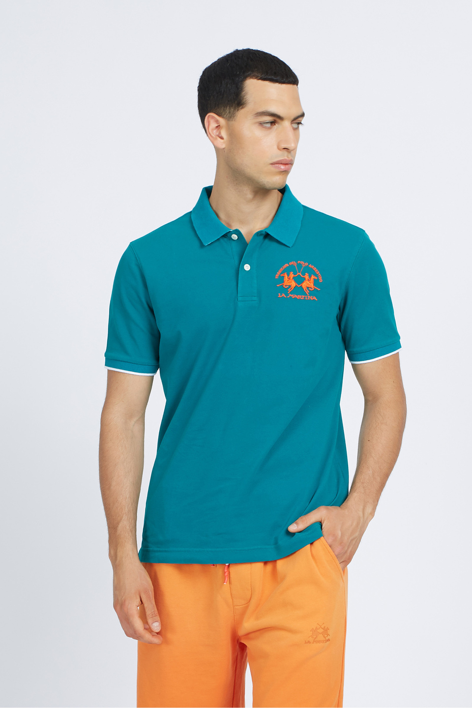 Men's short-sleeved polo shirt in regular fit stretch cotton - Miguel | La Martina - Official Online Shop