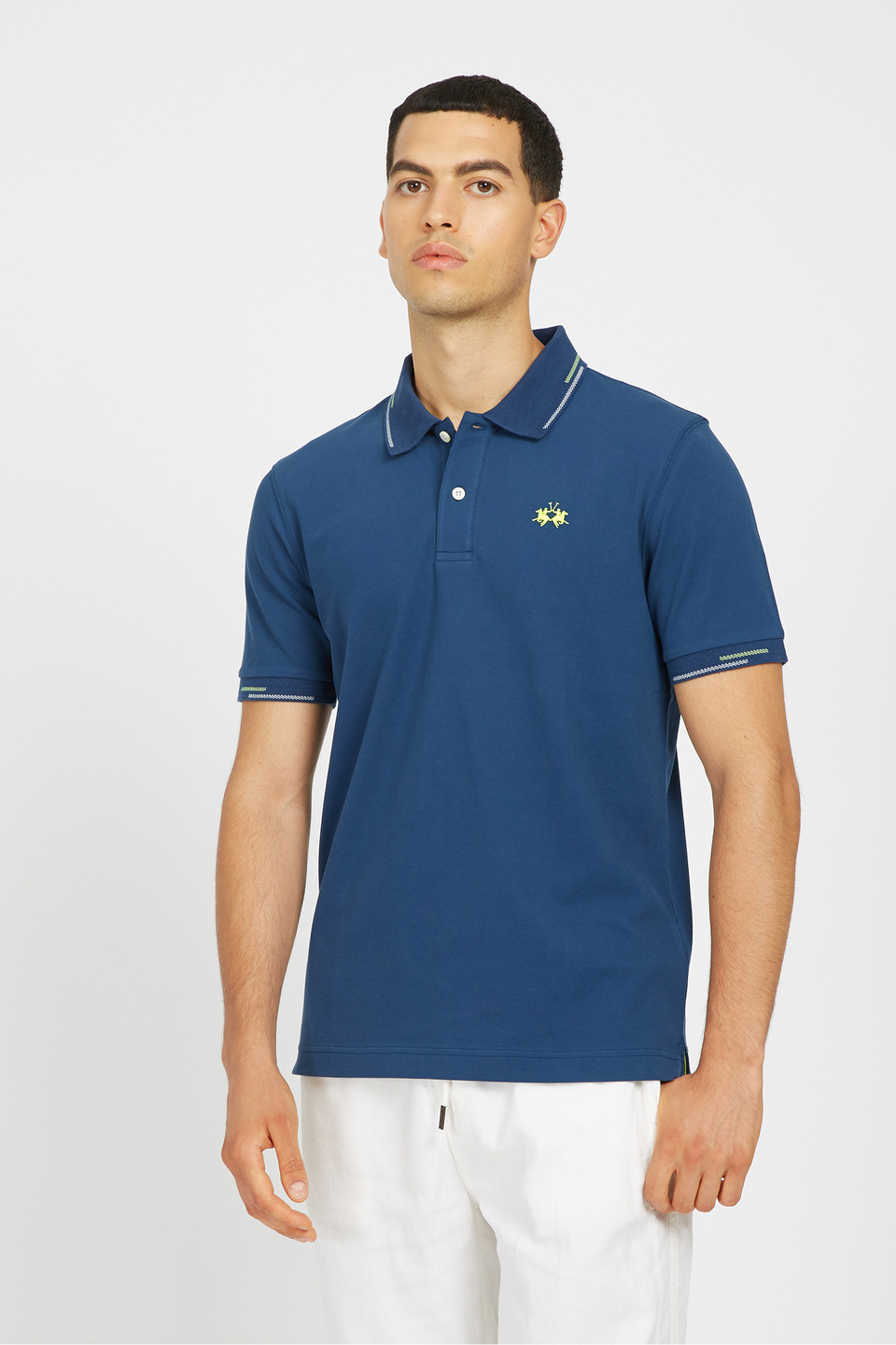 Kriger Overstige konjugat Men's short-sleeved polo shirt in regular fit stretch cotton - Valene  Ensign Blue La Martina | Shop Online