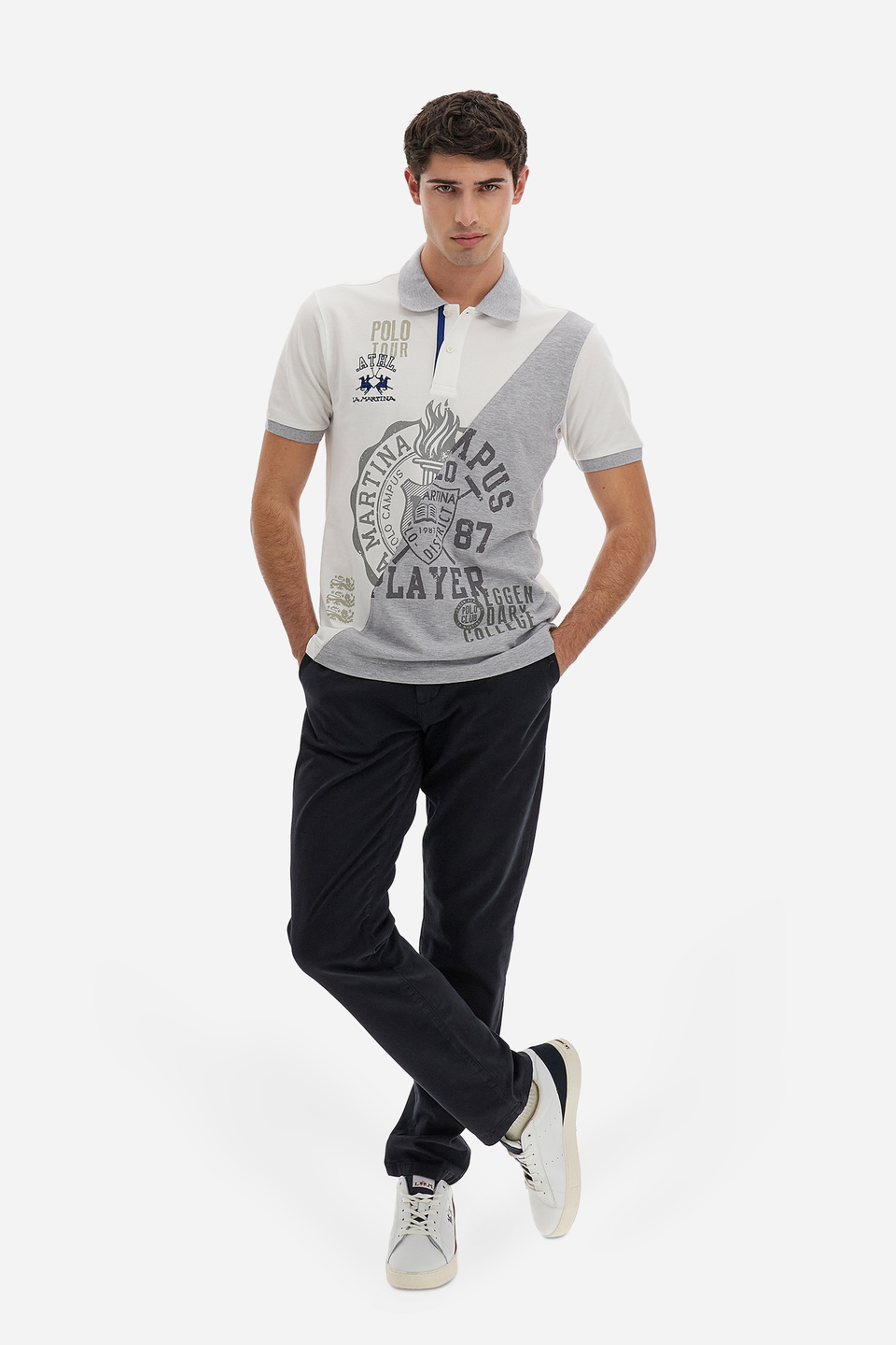 Men's short-sleeved polo shirt Polo Academy small colorblock logo - Vasileos | La Martina - Official Online Shop
