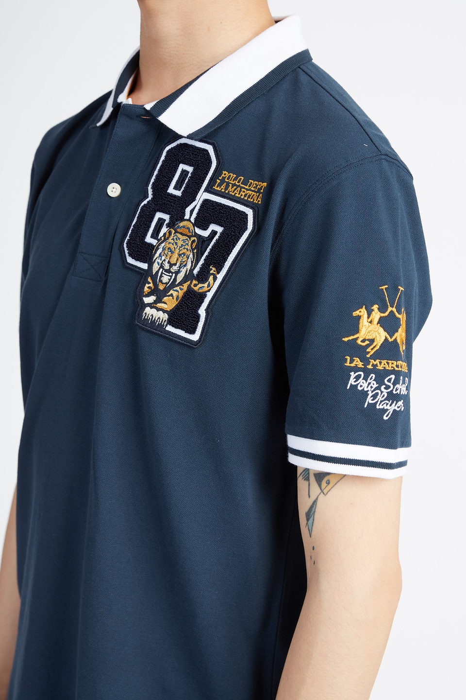 Polo homme manches courtes Polo Academy uni mini logo et maxi patch - Vasco | La Martina - Official Online Shop