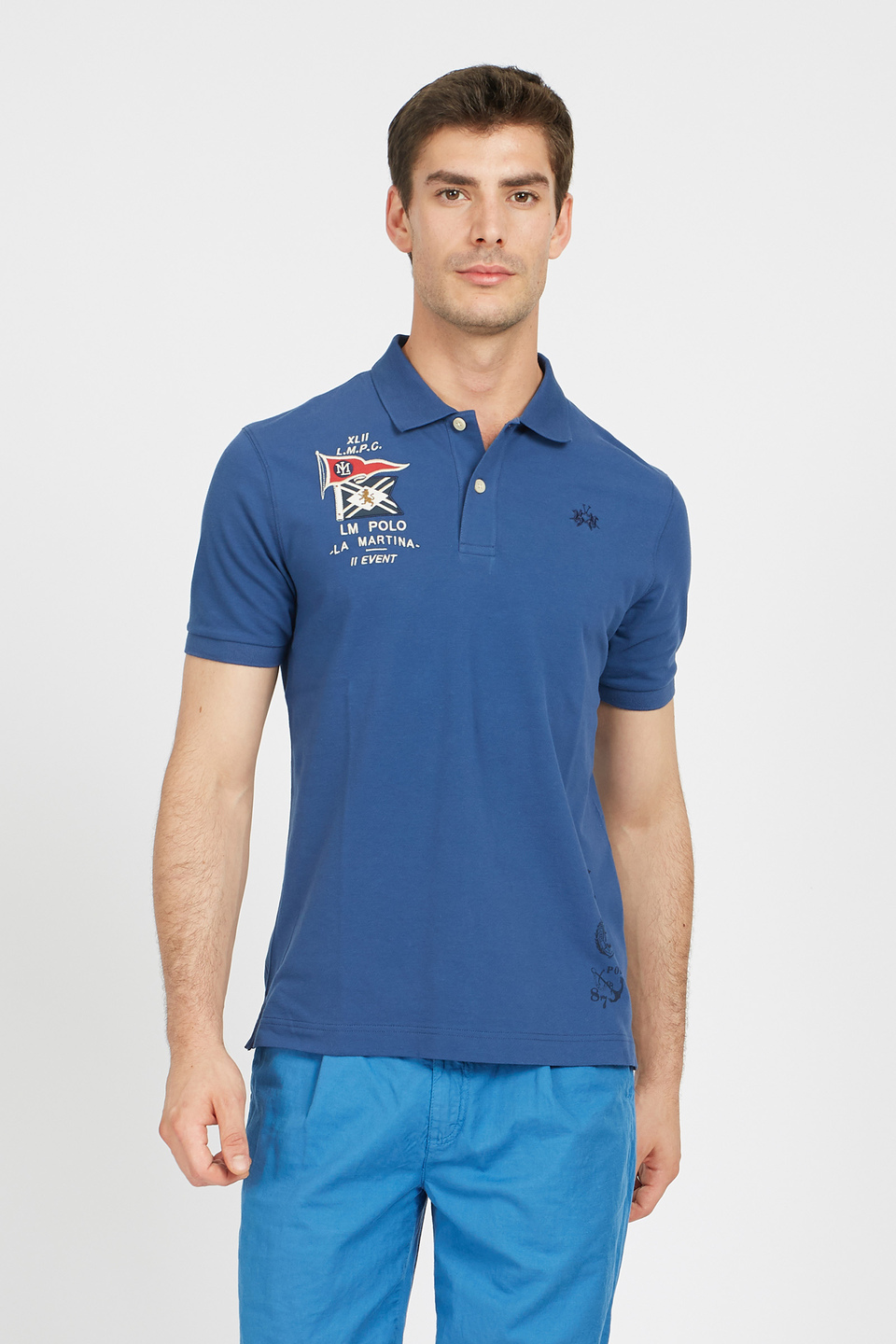 Men's short-sleeved polo shirt in regular fit stretch cotton - Valther | La Martina - Official Online Shop