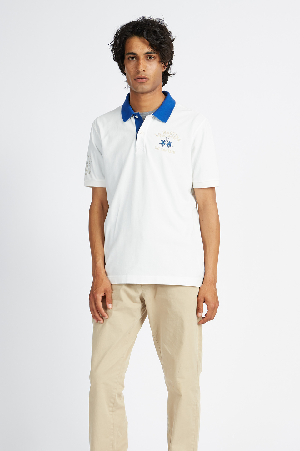 Polo Academy men's short-sleeved polo shirt with maxi patch in solid color and contrasting collar - Vedis | La Martina - Official Online Shop
