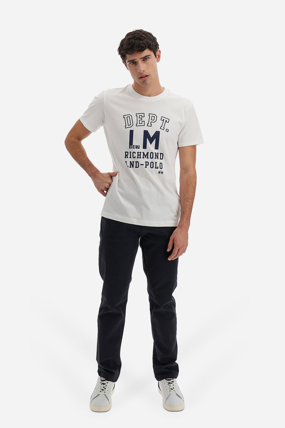 Polo Academy Kurzarm-Herren-T-Shirt einfarbig mit Maxi-Schriftzug und Mini-Logo - Venceslao | La Martina - Official Online Shop