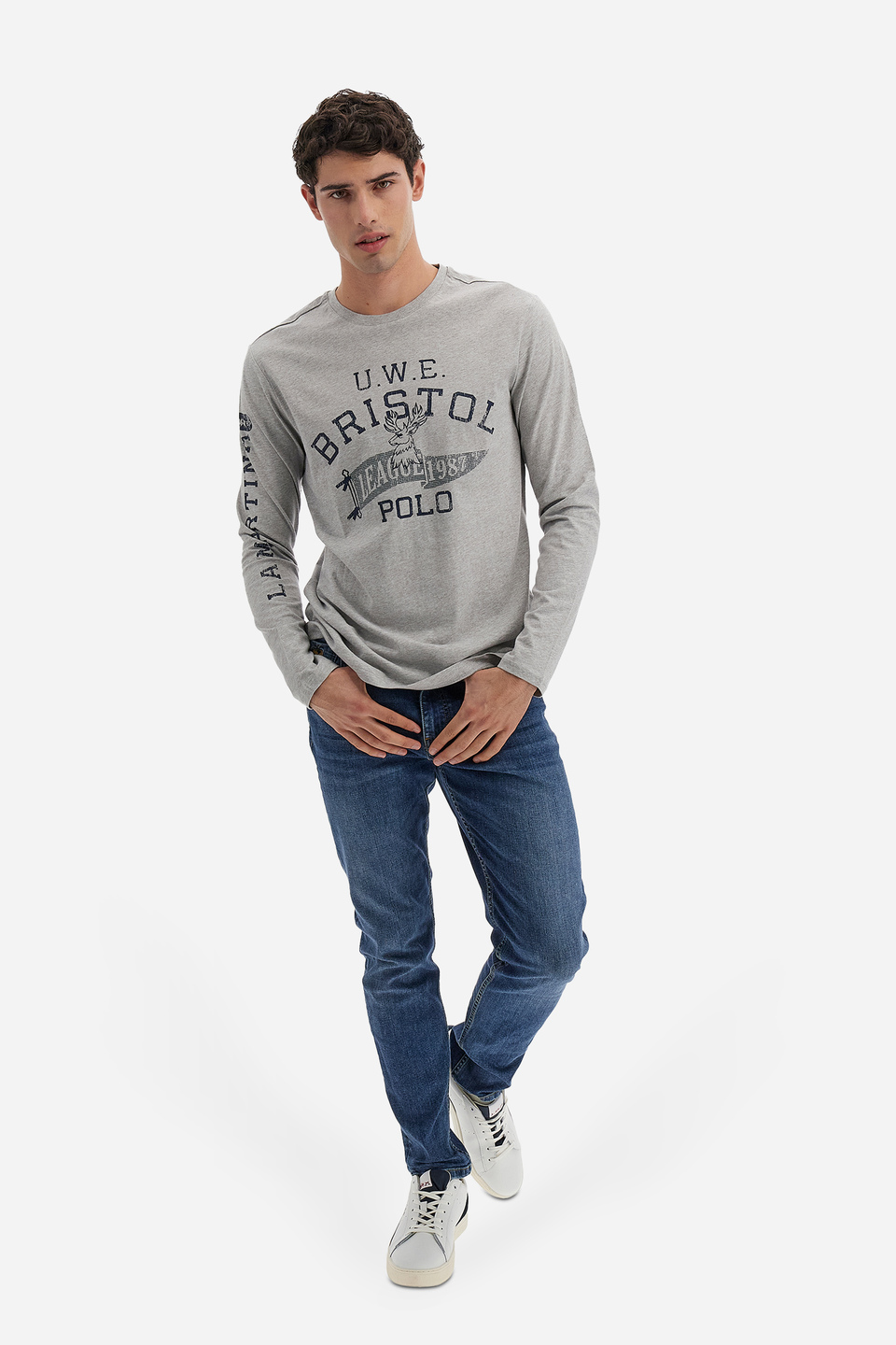 T-shirt uomo maniche lunghe in tinta unita con maxi logo e scritte Polo Academy - Verdun | La Martina - Official Online Shop