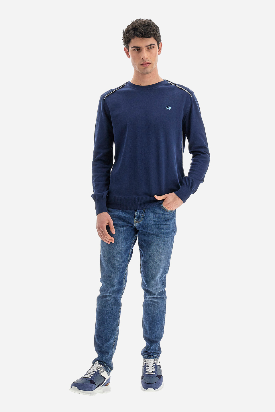 Regular fit 100% cotton men's long-sleeved sweater - Vasily | La Martina - Official Online Shop