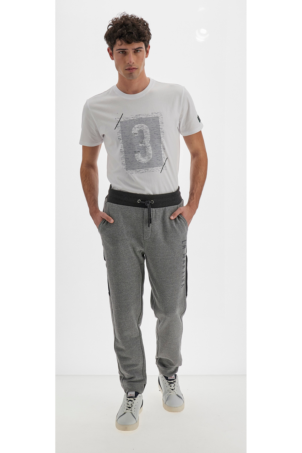 Men's cotton blend jogger with drawstring Logos - Videlio | La Martina - Official Online Shop