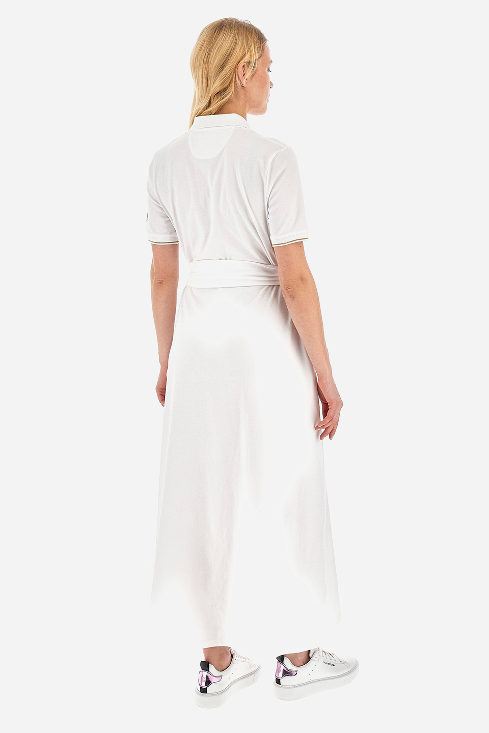 Vestido largo de mujer en mezcla de algodón con mangas cortas - | La Martina - Official Online Shop