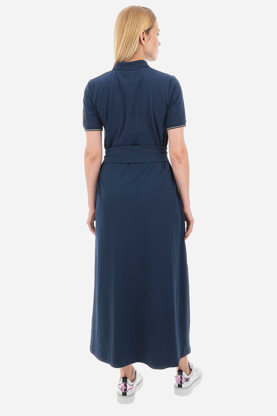 Vestito donna lungo in misto cotone a manica corta - | La Martina - Official Online Shop