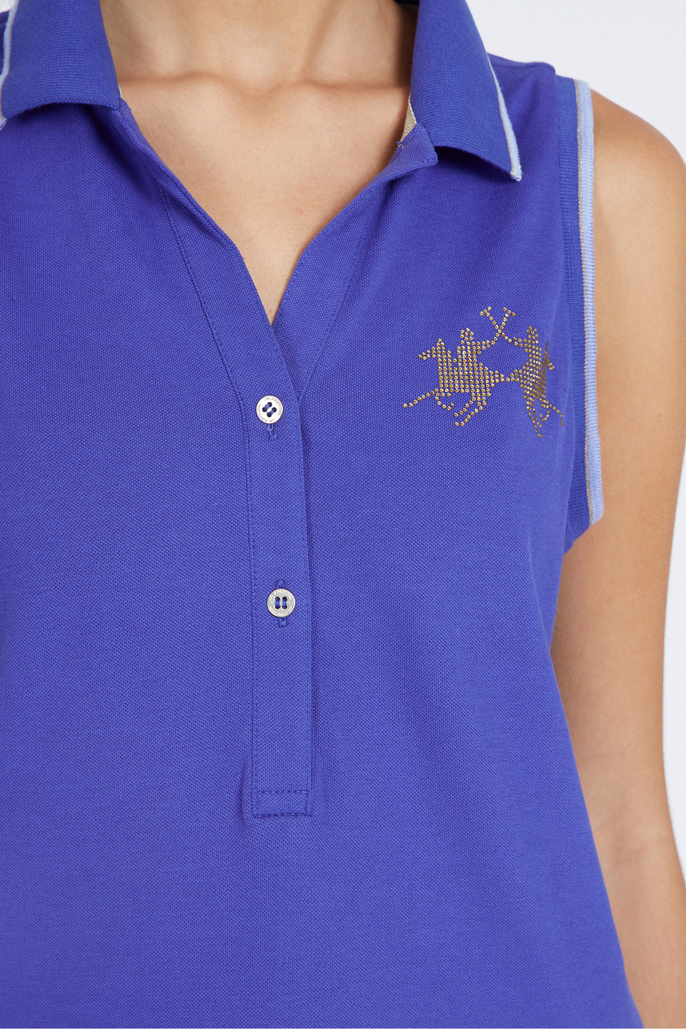 Women's sleeveless cotton blend polo shirt - Viola | La Martina - Official Online Shop