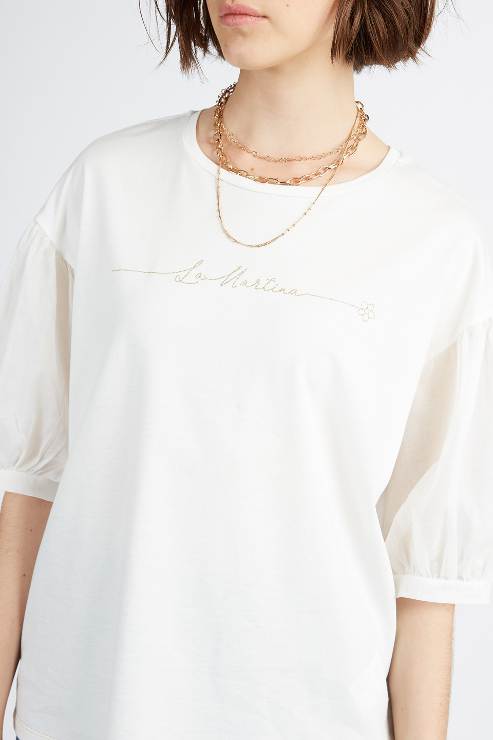 Women's short-sleeved T-shirt with sequined lettering, capsule Spring Weekend - Veira | La Martina - Official Online Shop