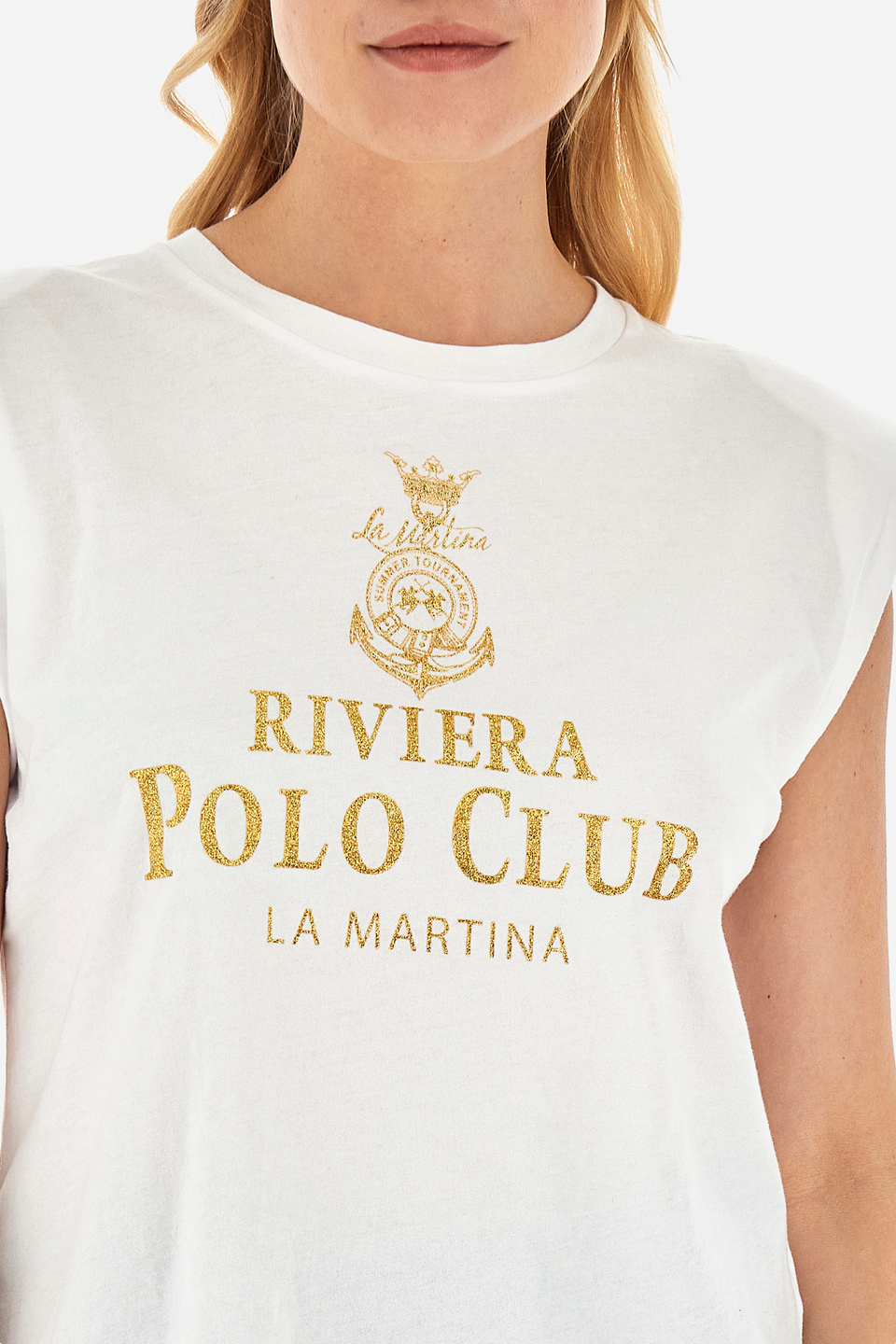 Women's sleeveless 100% cotton regular fit t-shirt - Vedonia | La Martina - Official Online Shop