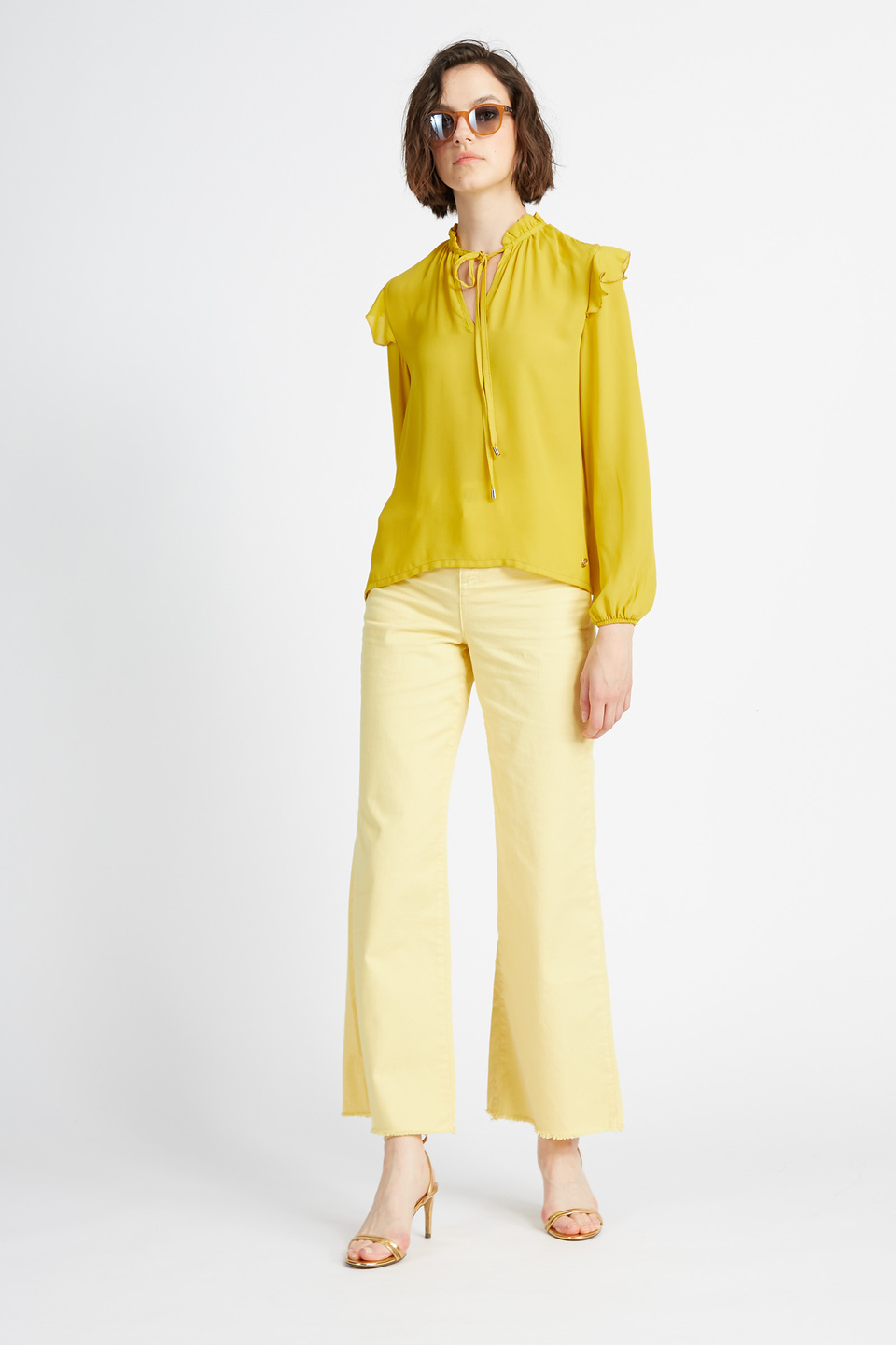 Women's long-sleeved shirt in solid color and georgette fabric Spring Weekend - Ville | La Martina - Official Online Shop