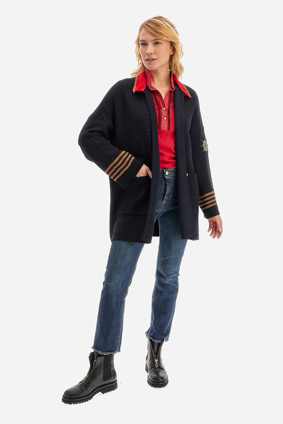 Cardigan tricot femme en laine mélangée douce  - Wendall | La Martina - Official Online Shop