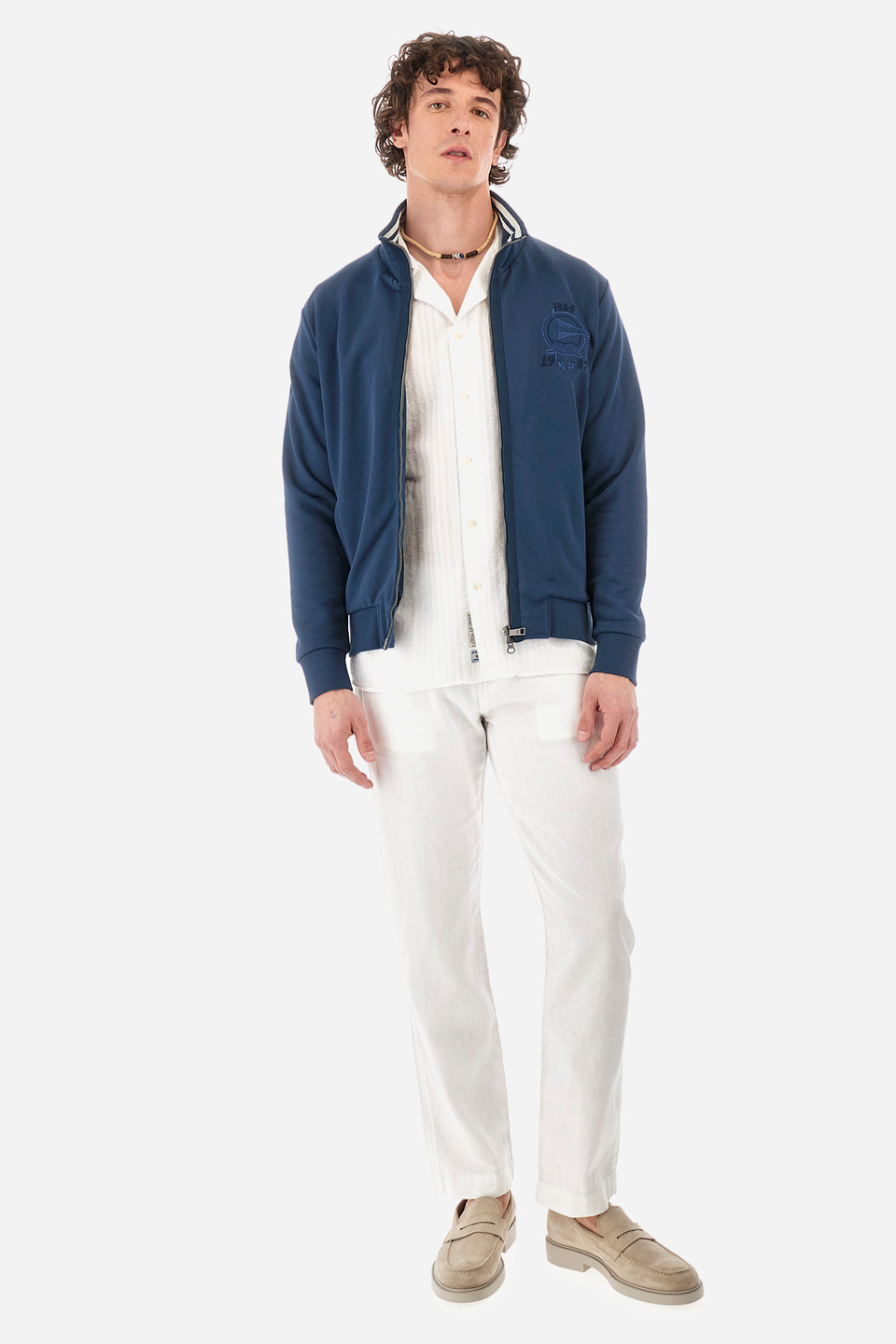 Chemise à manches courtes avec imprimé rayé en coton et lin - Yul | La Martina - Official Online Shop