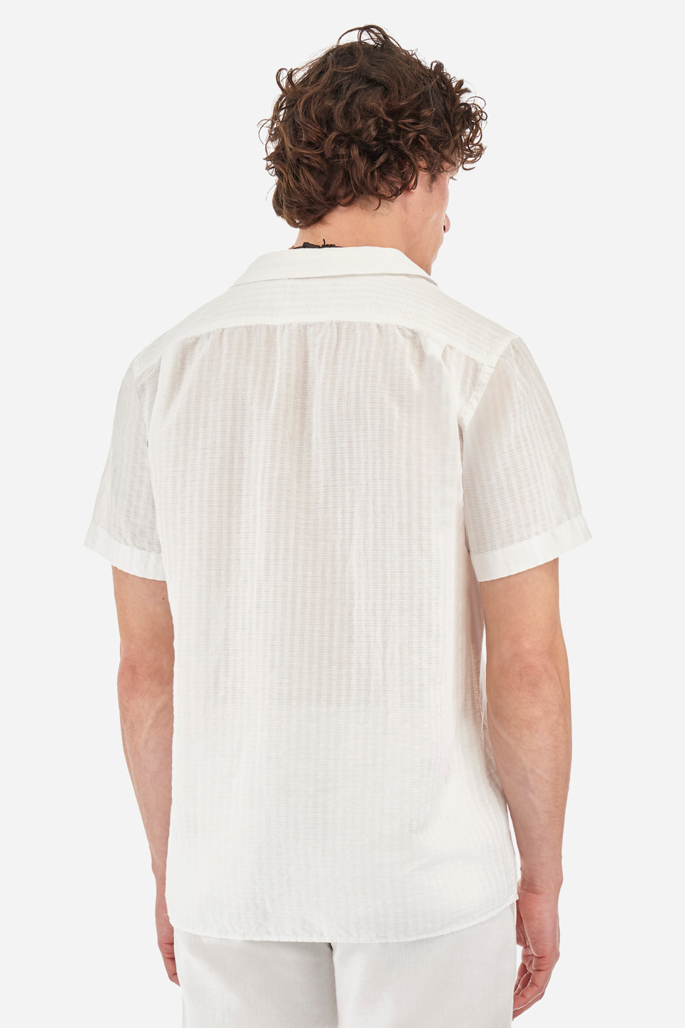 Short-sleeved shirt with a striped print in cotton and linen - Yul | La Martina - Official Online Shop