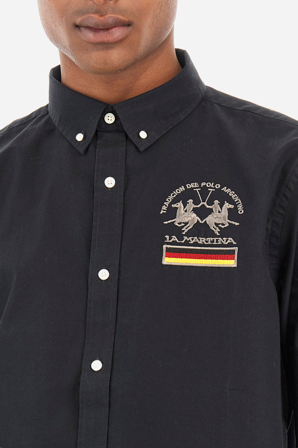 Camisa negra regular fit en algodón popelina - Rodolfo | La Martina - Official Online Shop
