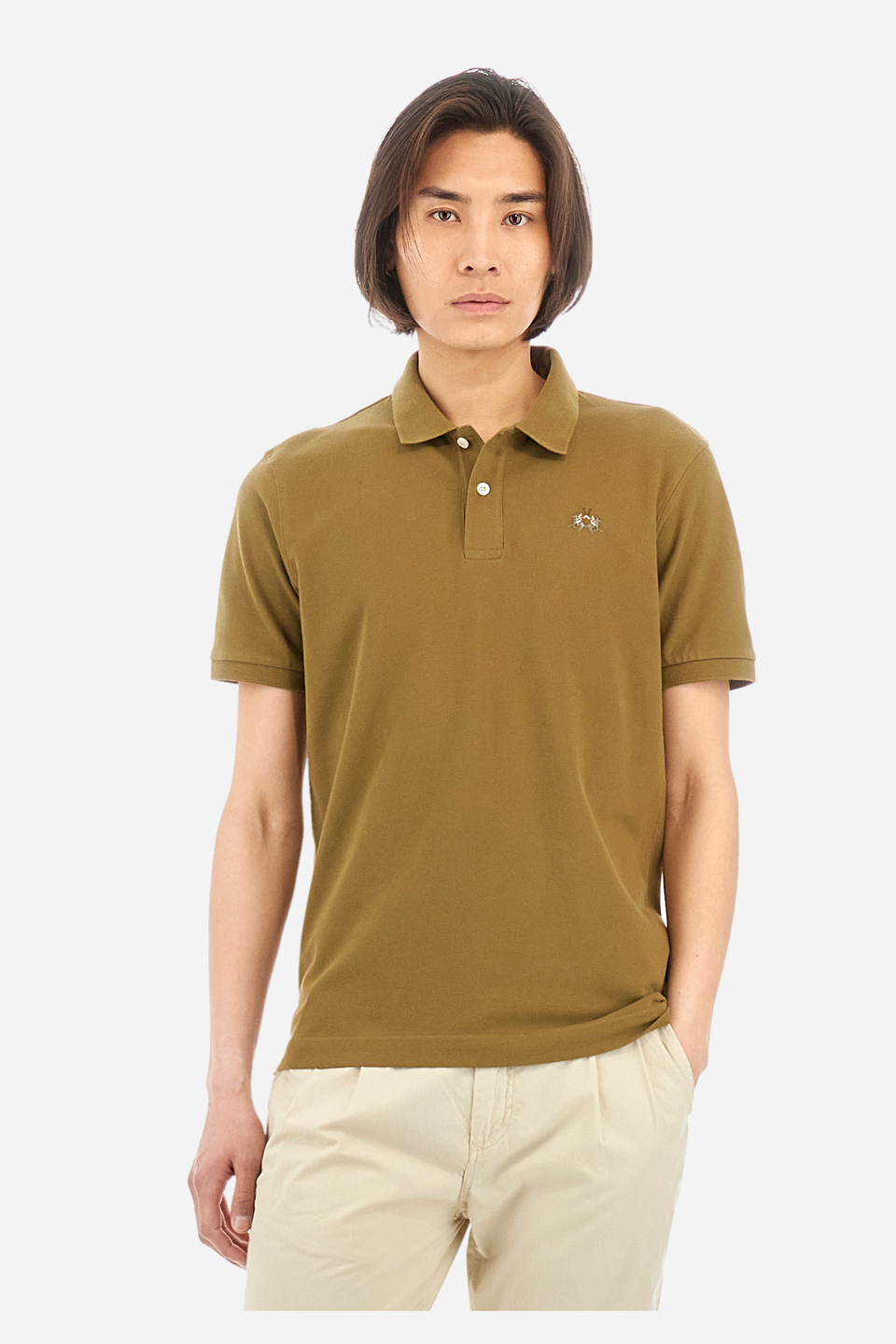 Slim-fit polo shirt in stretch cotton - Eduardo Military Olive La