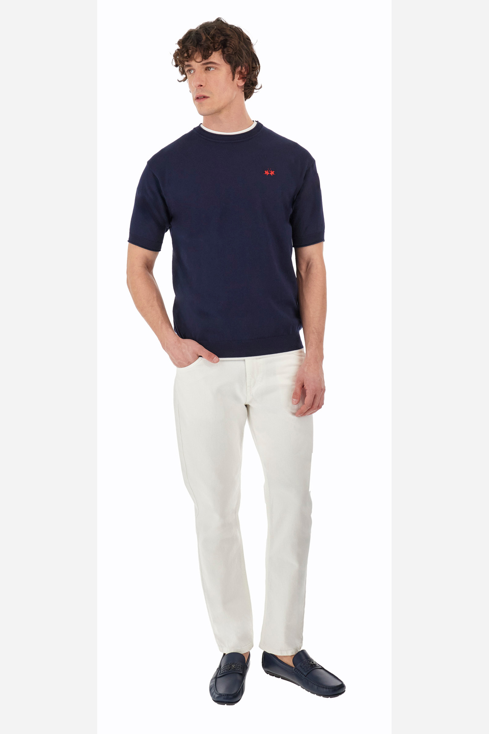 Regular-fit short-sleeved cotton jumper - Yitzchak | La Martina - Official Online Shop