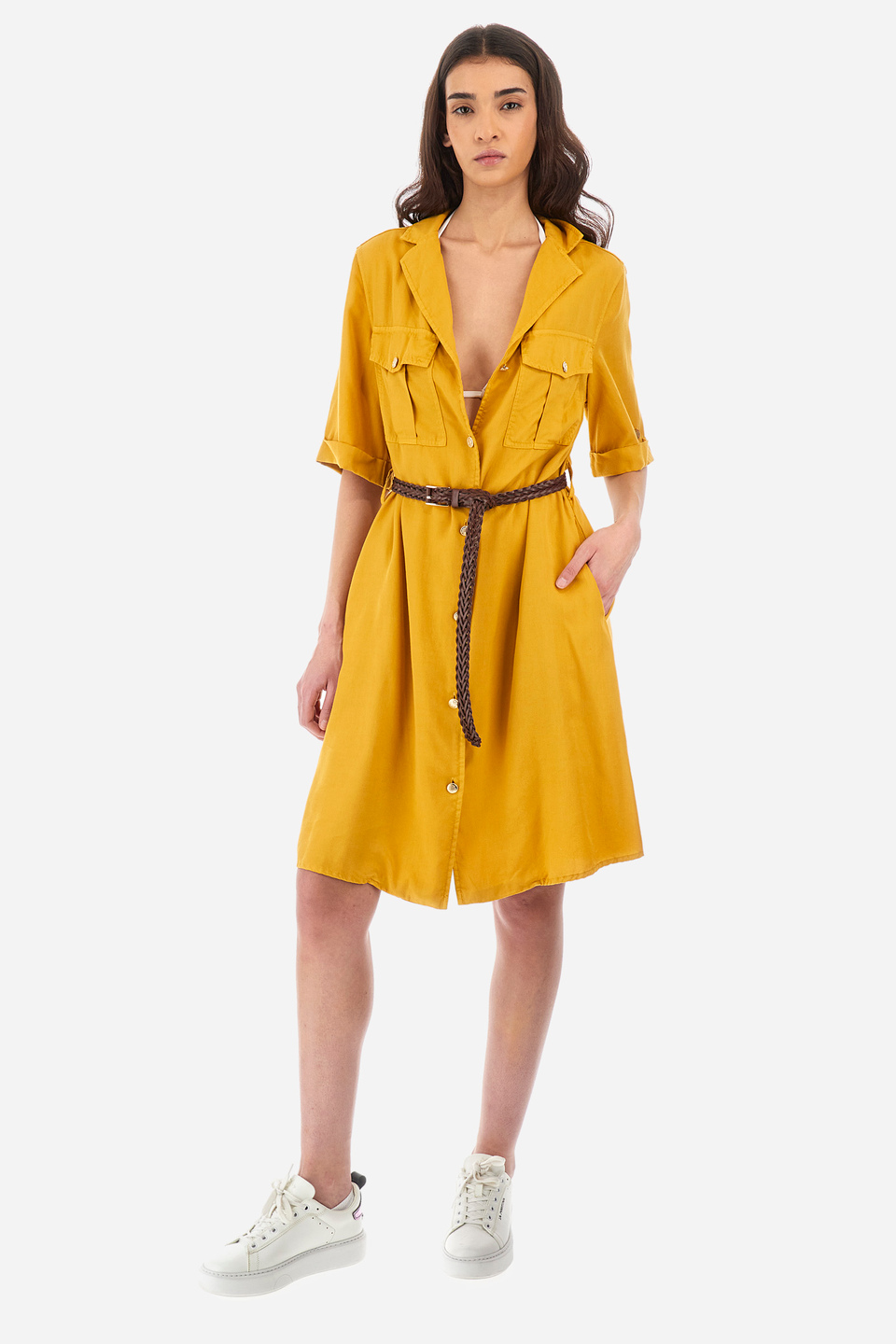 Kurzärmeliges Kleid aus Tencel - Yeruscha | La Martina - Official Online Shop