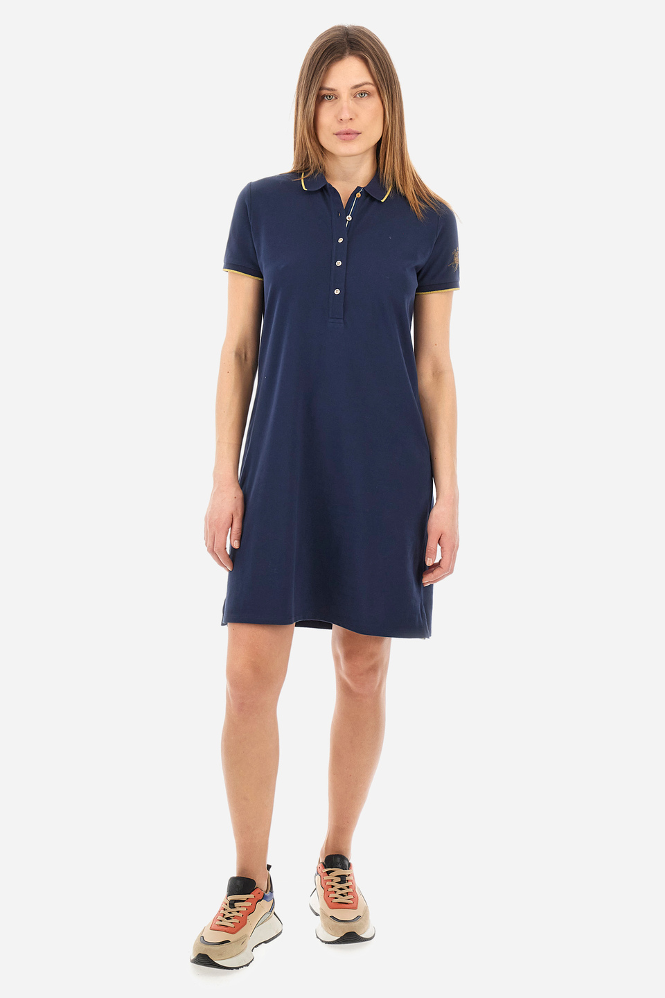 Short-sleeved regular-fit dress in elasticated cotton - Yashila | La Martina - Official Online Shop