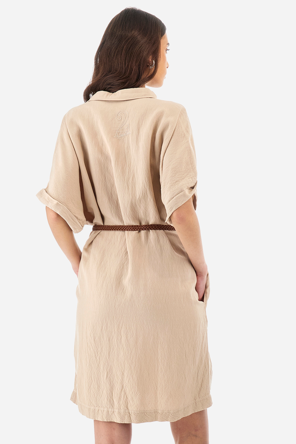 Kurzärmeliges Kleid aus Leinenmix Regular Fit – Yaryna | La Martina - Official Online Shop