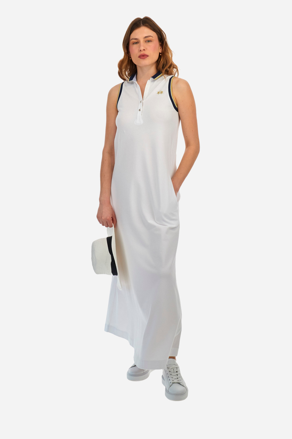 Vestido de algodón elastizado sin mangas de corte recto - Yanae | La Martina - Official Online Shop
