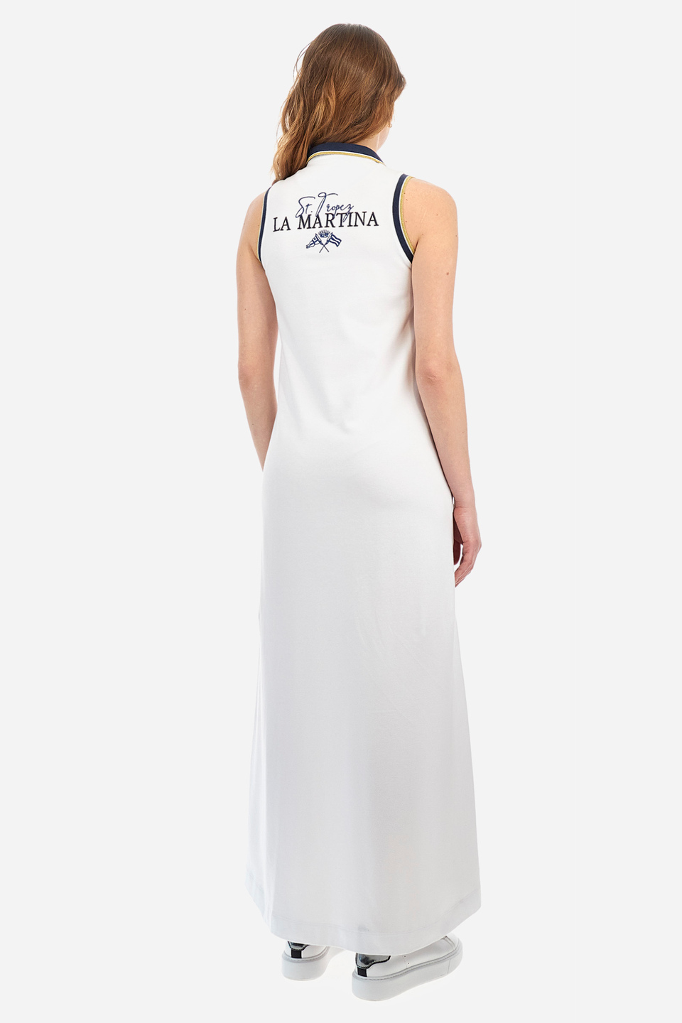 Vestido de algodón elastizado sin mangas de corte recto - Yanae | La Martina - Official Online Shop