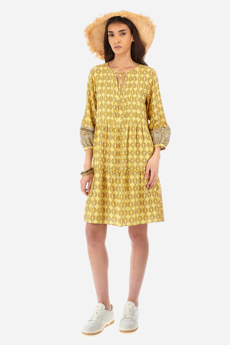 Regular-fit 3/4 sleeve dress in synthetic fabric - Yetta | La Martina - Official Online Shop