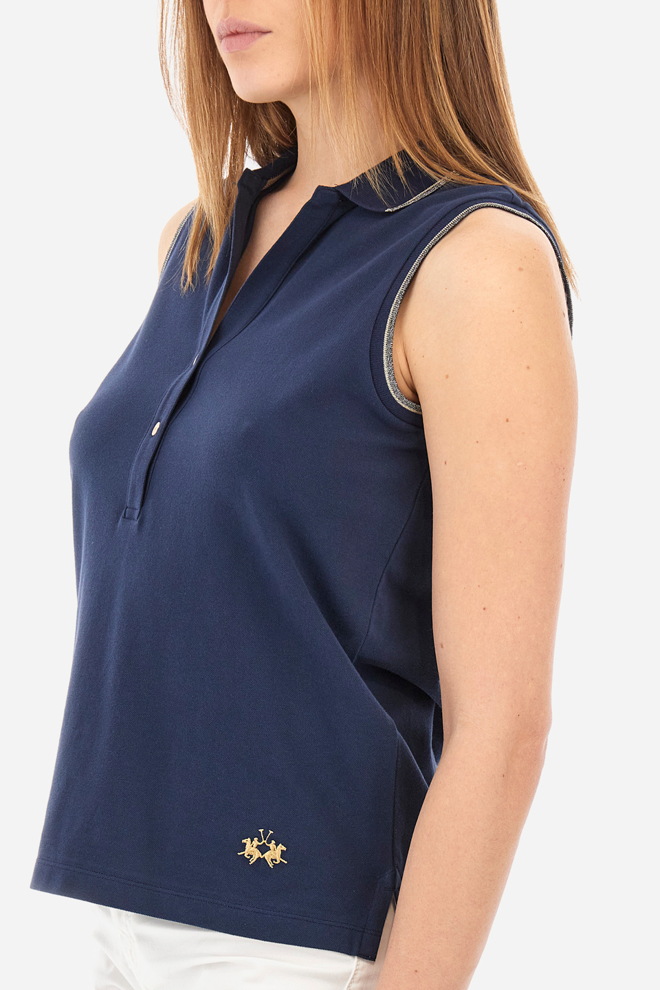 Regular-fit sleeveless polo shirt in elasticated cotton - Yessenia | La Martina - Official Online Shop