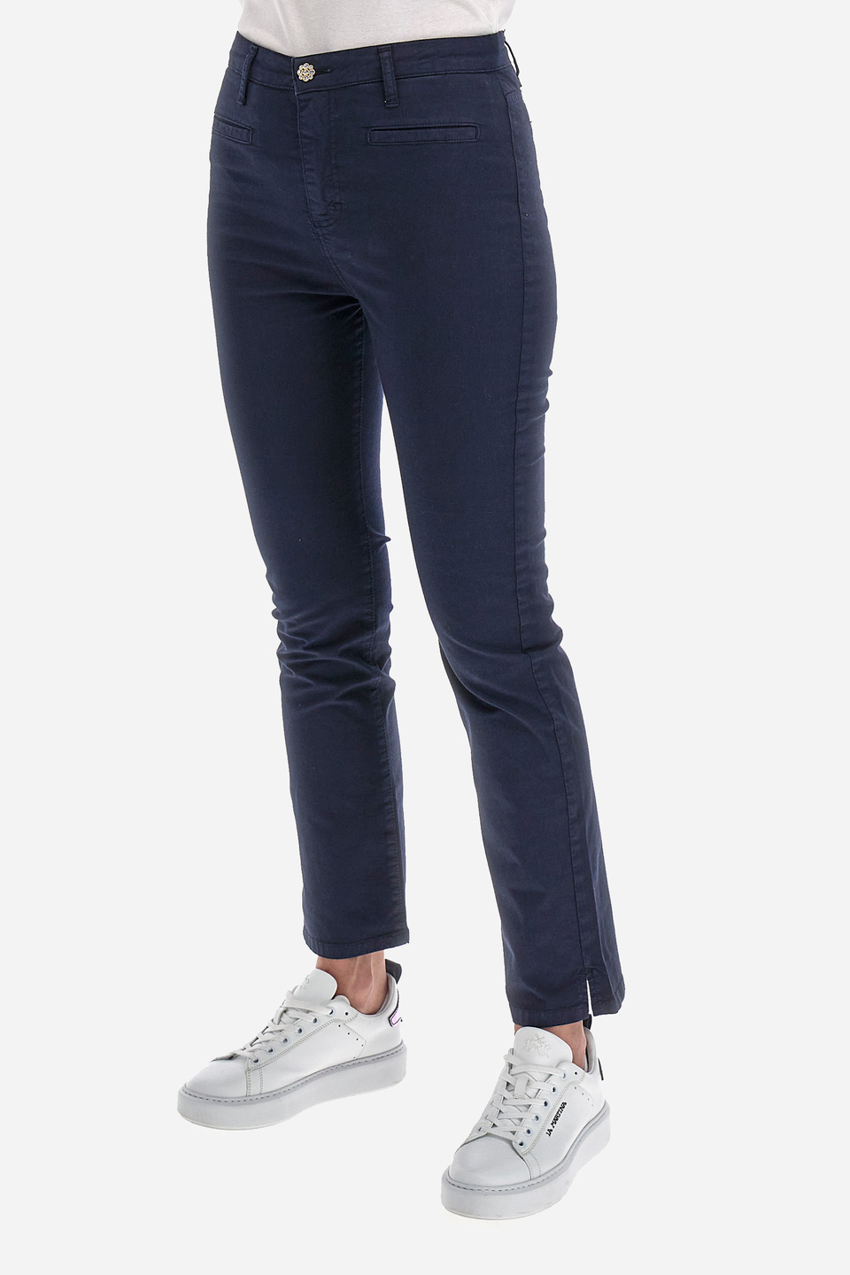 Zara Navy Blue Skinny Trousers Sz L Ankle Length Career Cigarette Pants  Chic | eBay