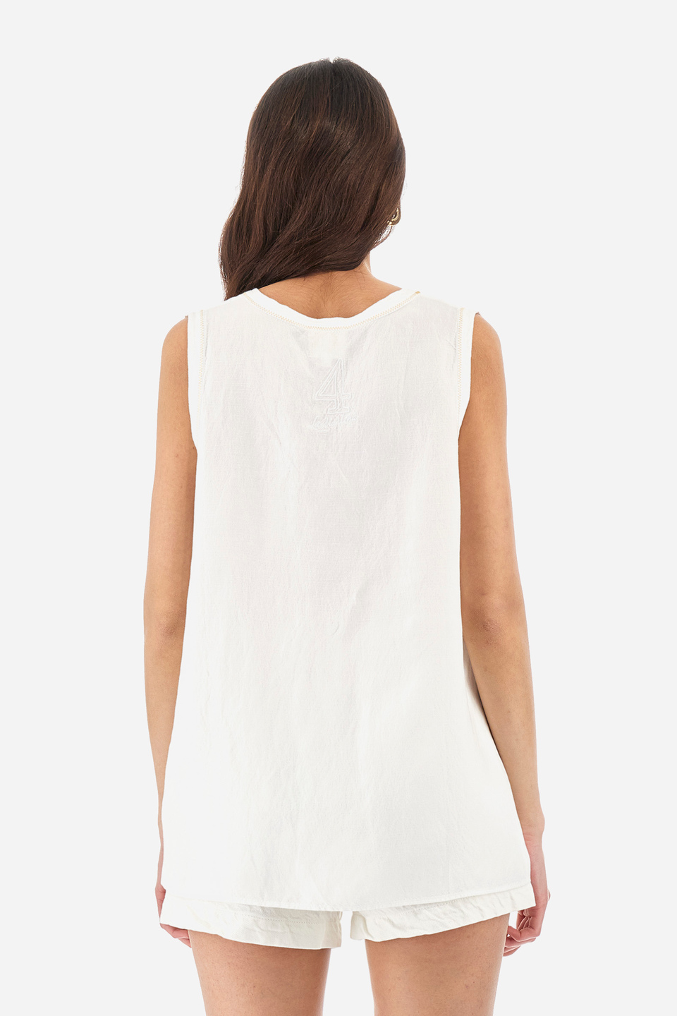 Regular-fit sleeveless blouse in a linen blend - Yemima | La Martina - Official Online Shop
