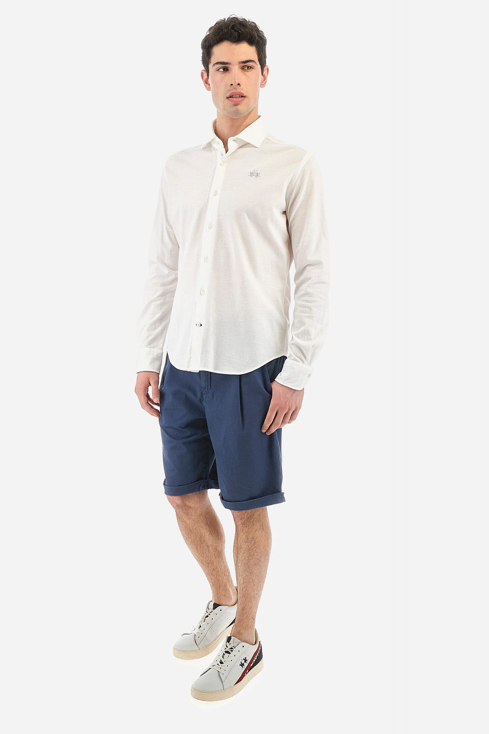 Long-sleeved shirt in cotton piqué, fitted cut for men - Qalam | La Martina - Official Online Shop