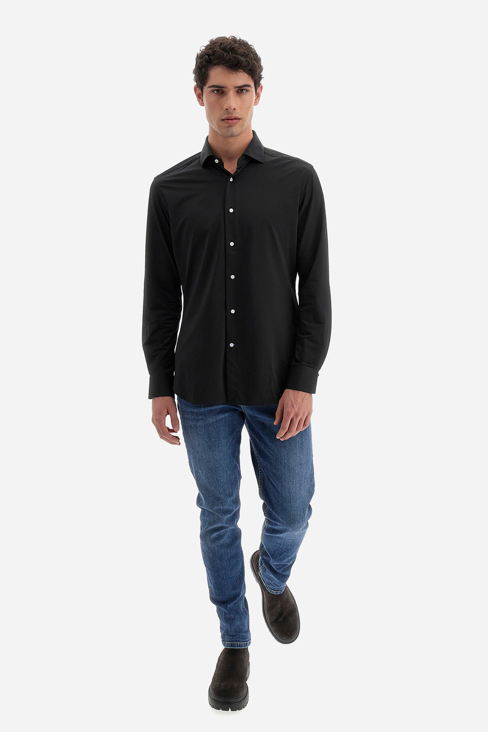 Men’s Blue Ribbon Shirt in Cotton Jersey Regular Fit Long Sleeves | La Martina - Official Online Shop