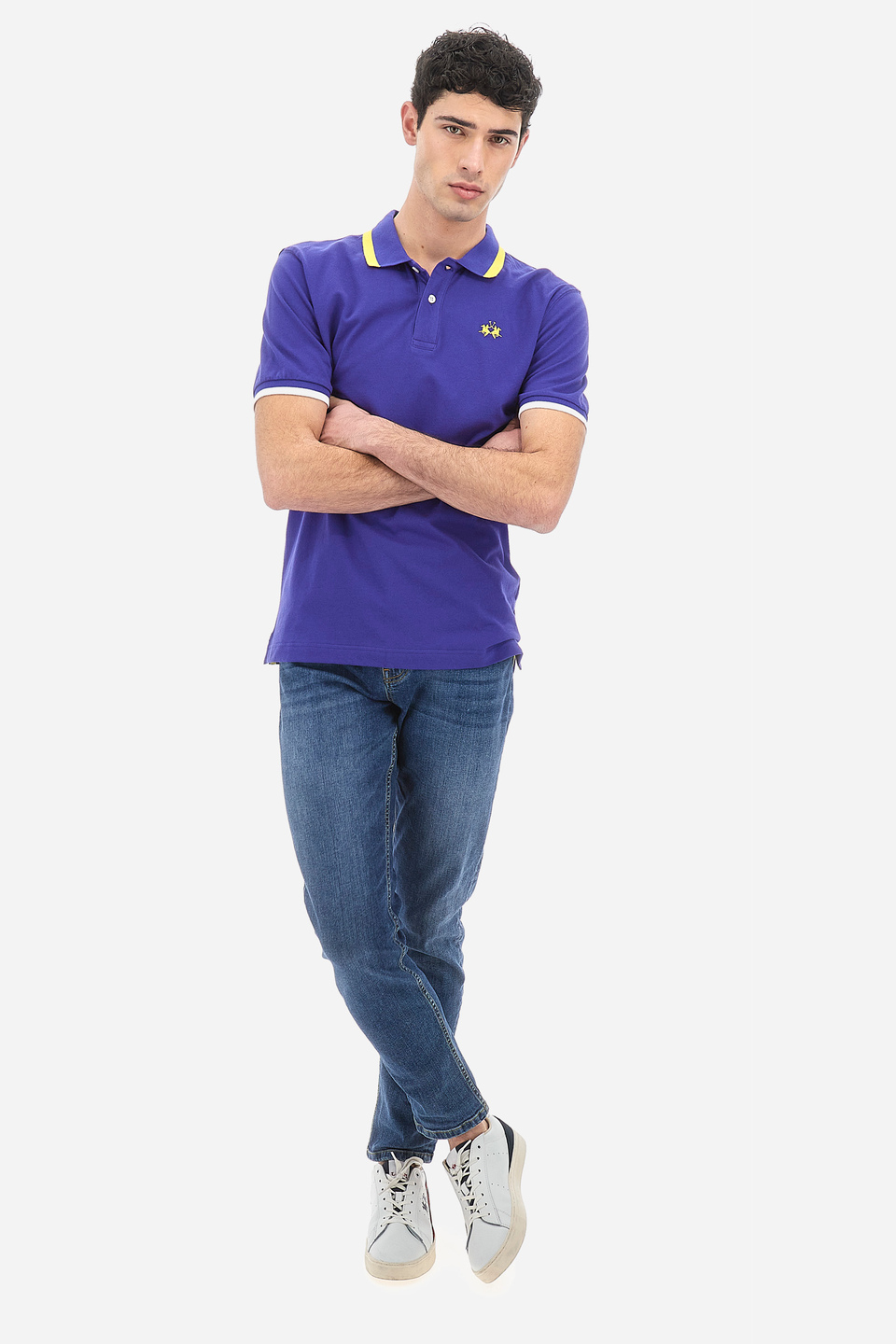 Short-sleeves man polo in cotton-stretch slim fit  -  Russell | La Martina - Official Online Shop