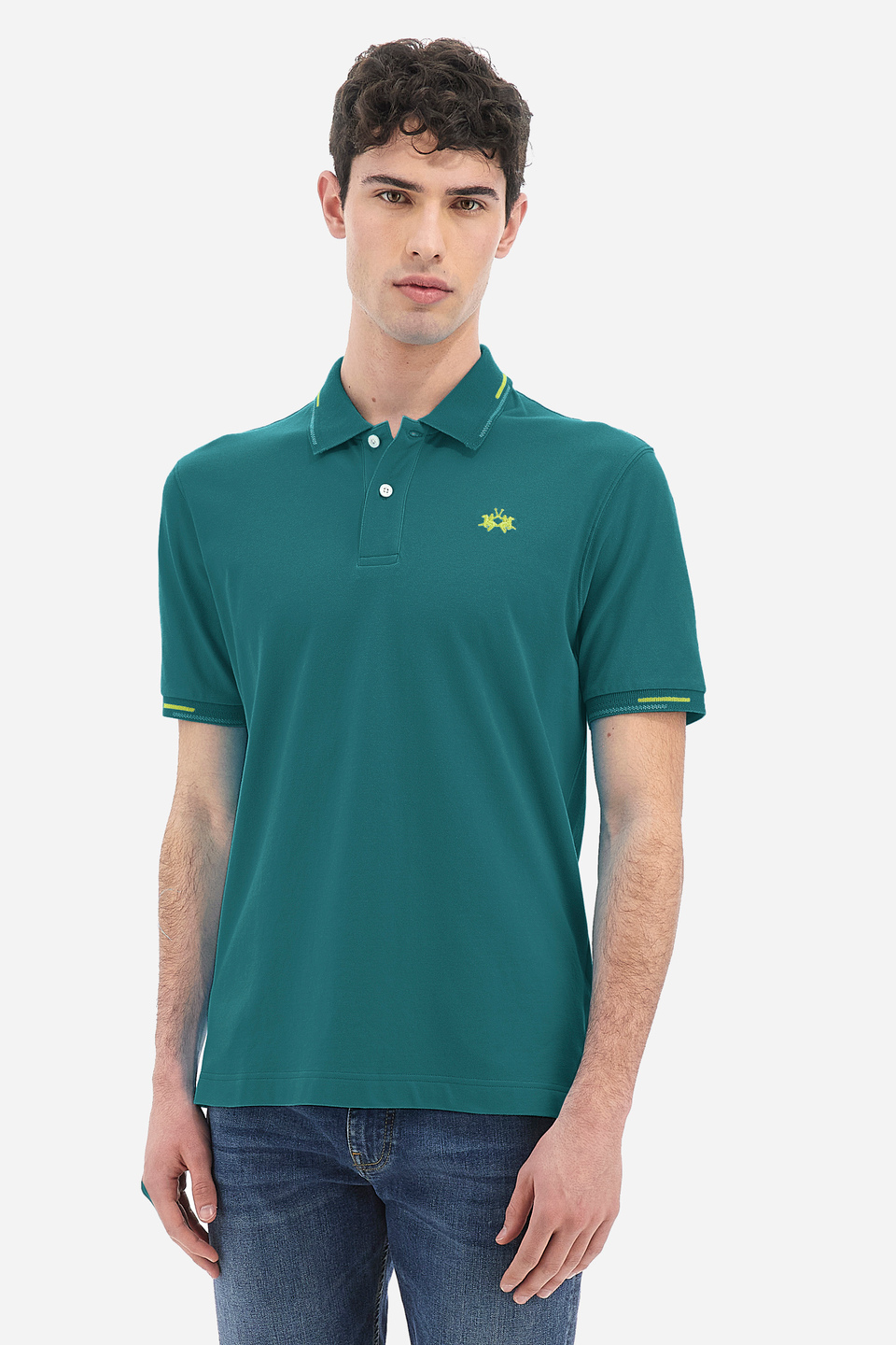 Herren-Kurzarm-Poloshirt aus Stretch-Baumwolle mit normaler Passform - Valene | La Martina - Official Online Shop