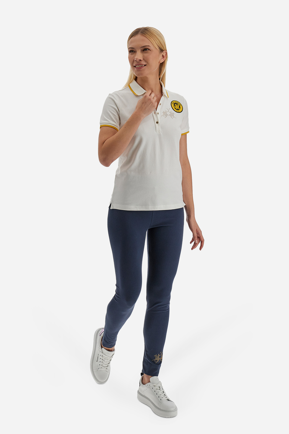 Short-sleeved women's polo shirt with sequined logo and Polo Academy patch - Varka | La Martina - Official Online Shop