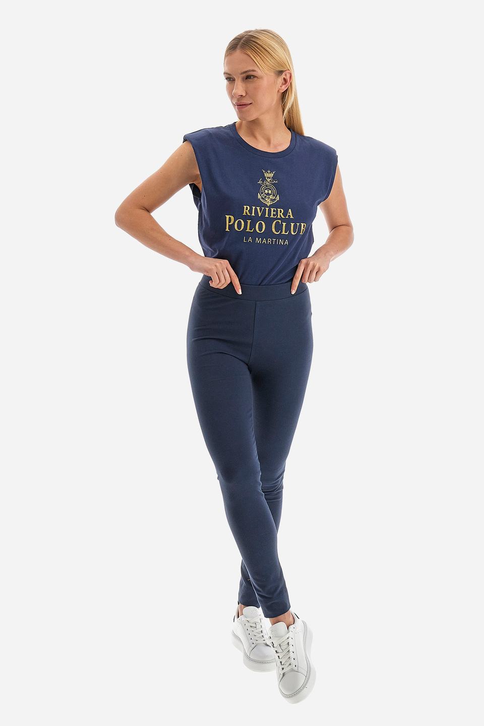 Solid color Polo Academy women's leggings with sequin logo - Vijay | La Martina - Official Online Shop