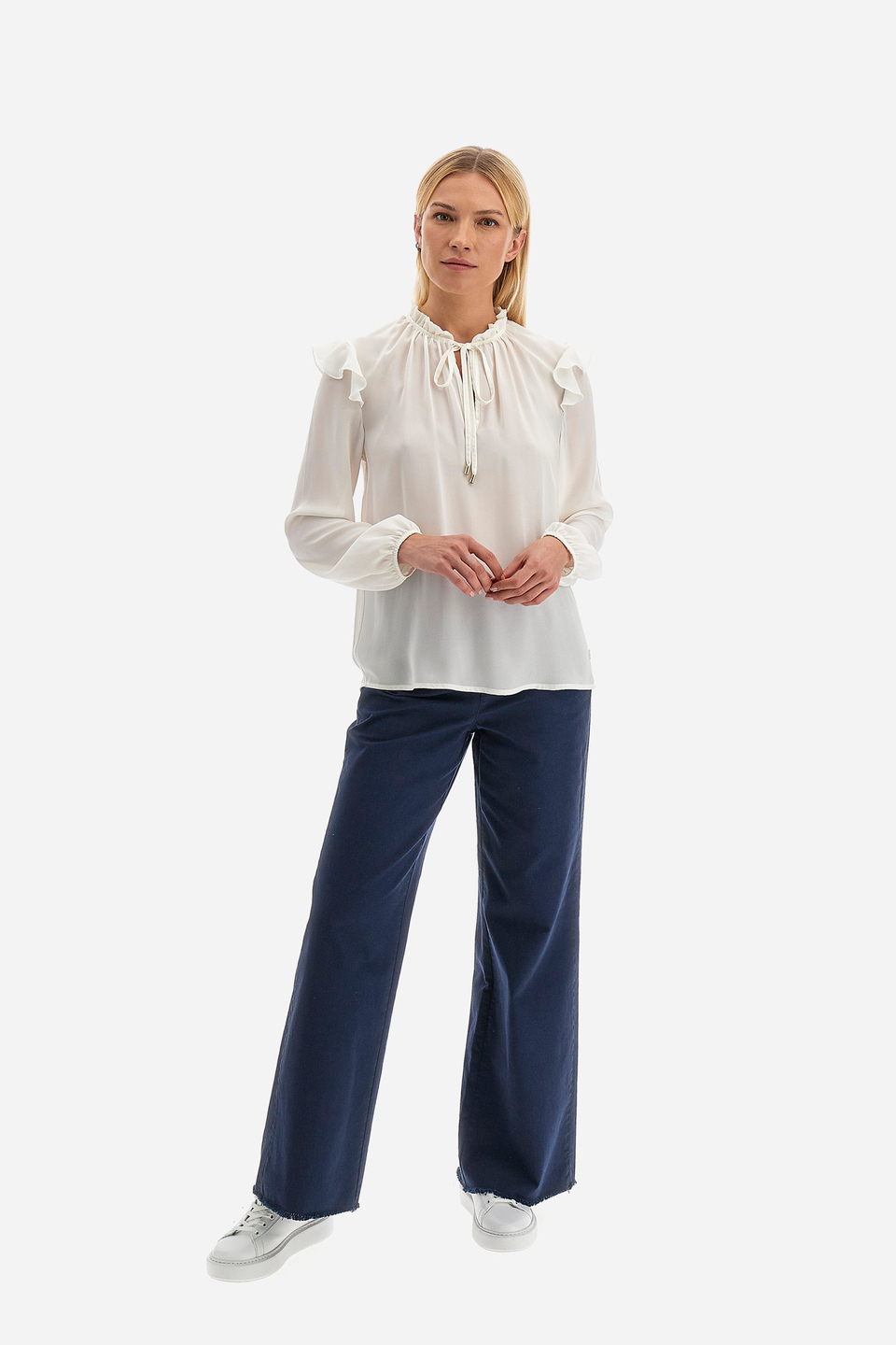 Chemise à manches longues pour femmes en tissu uni et georgette Spring Weekend - Ville | La Martina - Official Online Shop
