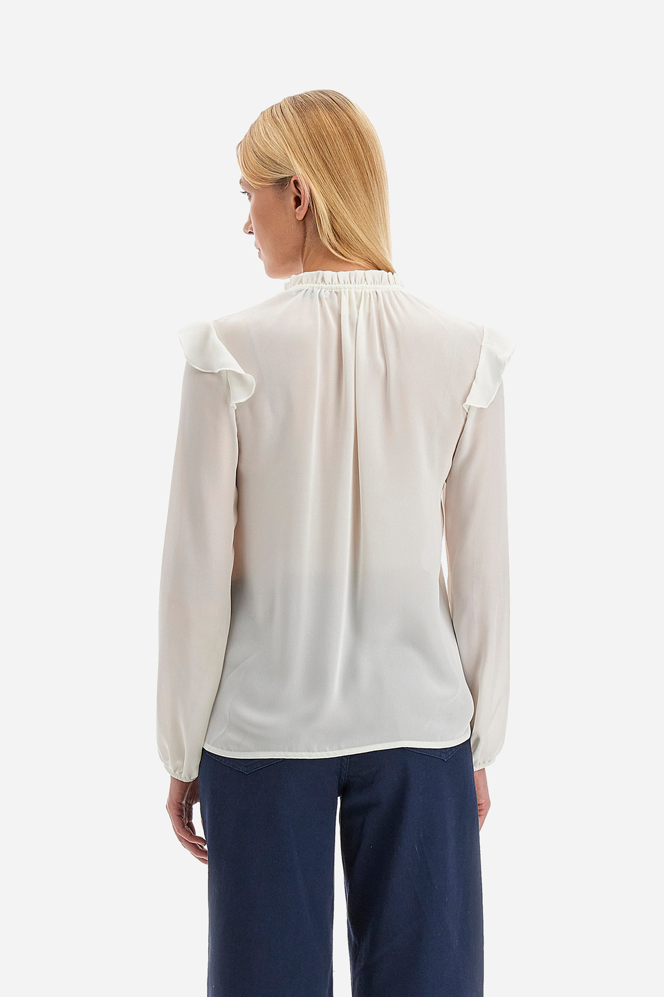 Women's long-sleeved shirt in solid color and georgette fabric Spring Weekend - Ville | La Martina - Official Online Shop