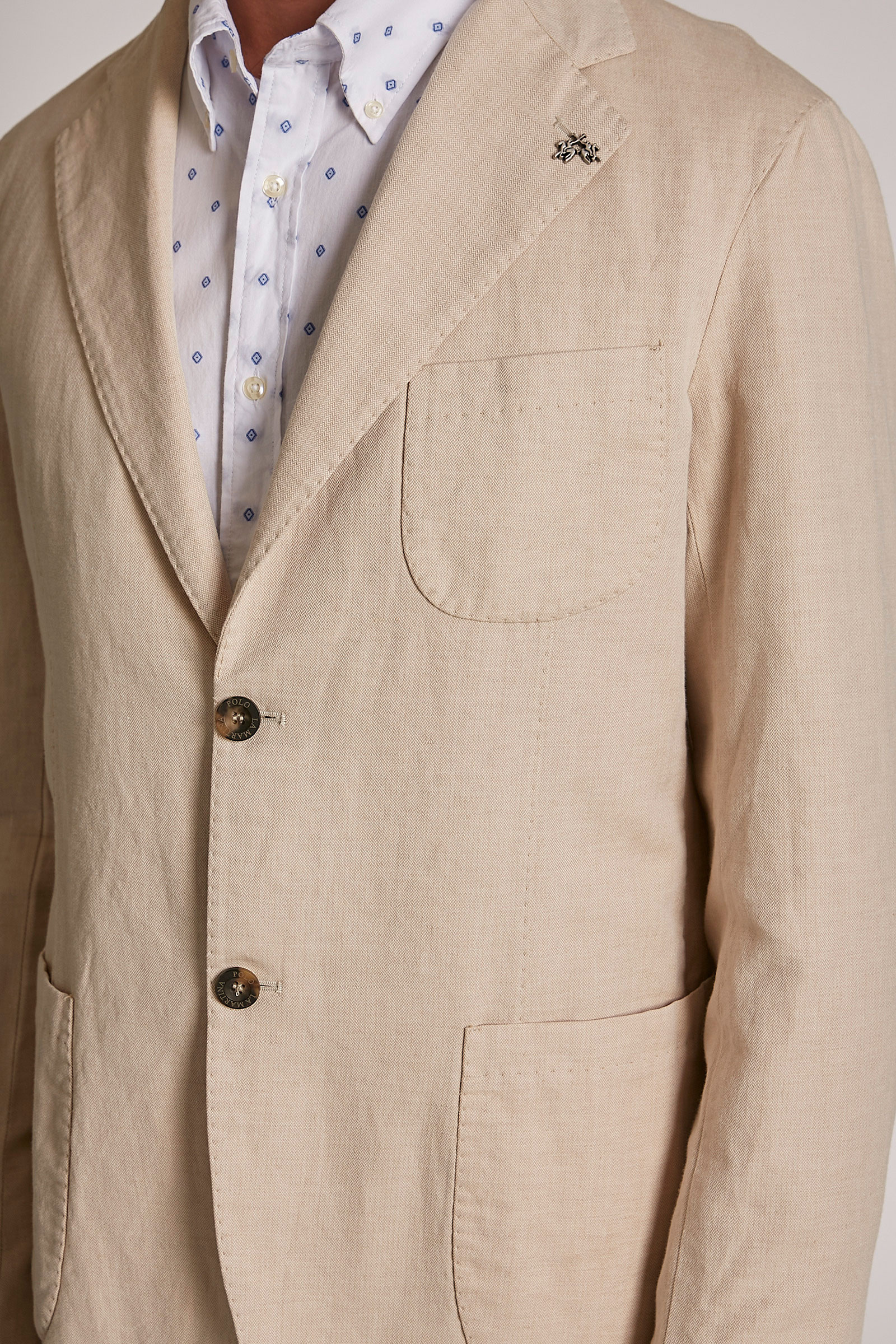 Men's regular-fit cotton and linen-blend blazer jacket Almond Milk/OptWhite  La Martina