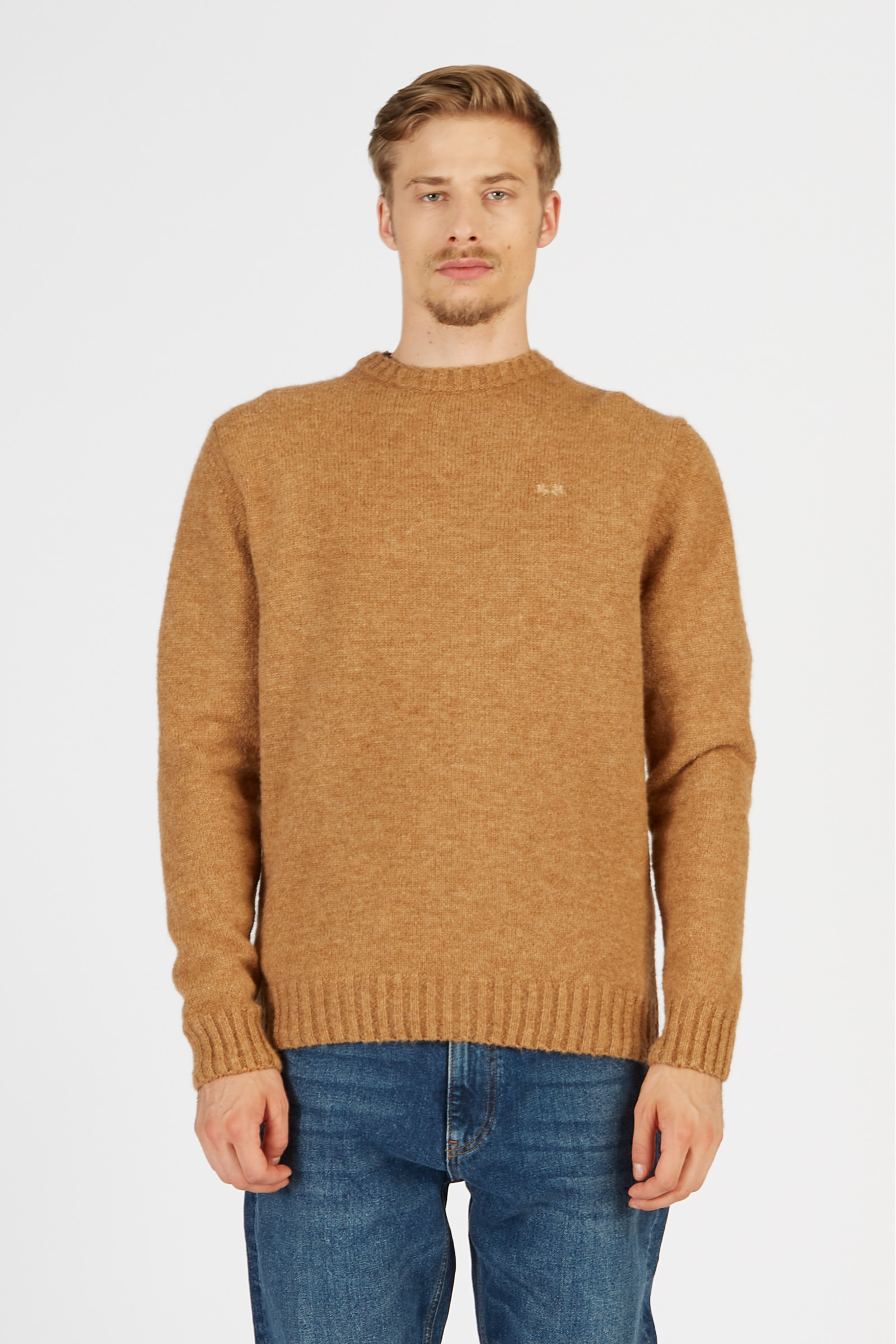 Herren Langarm Pullover mit blauem Band in Regular Fit Alpaka