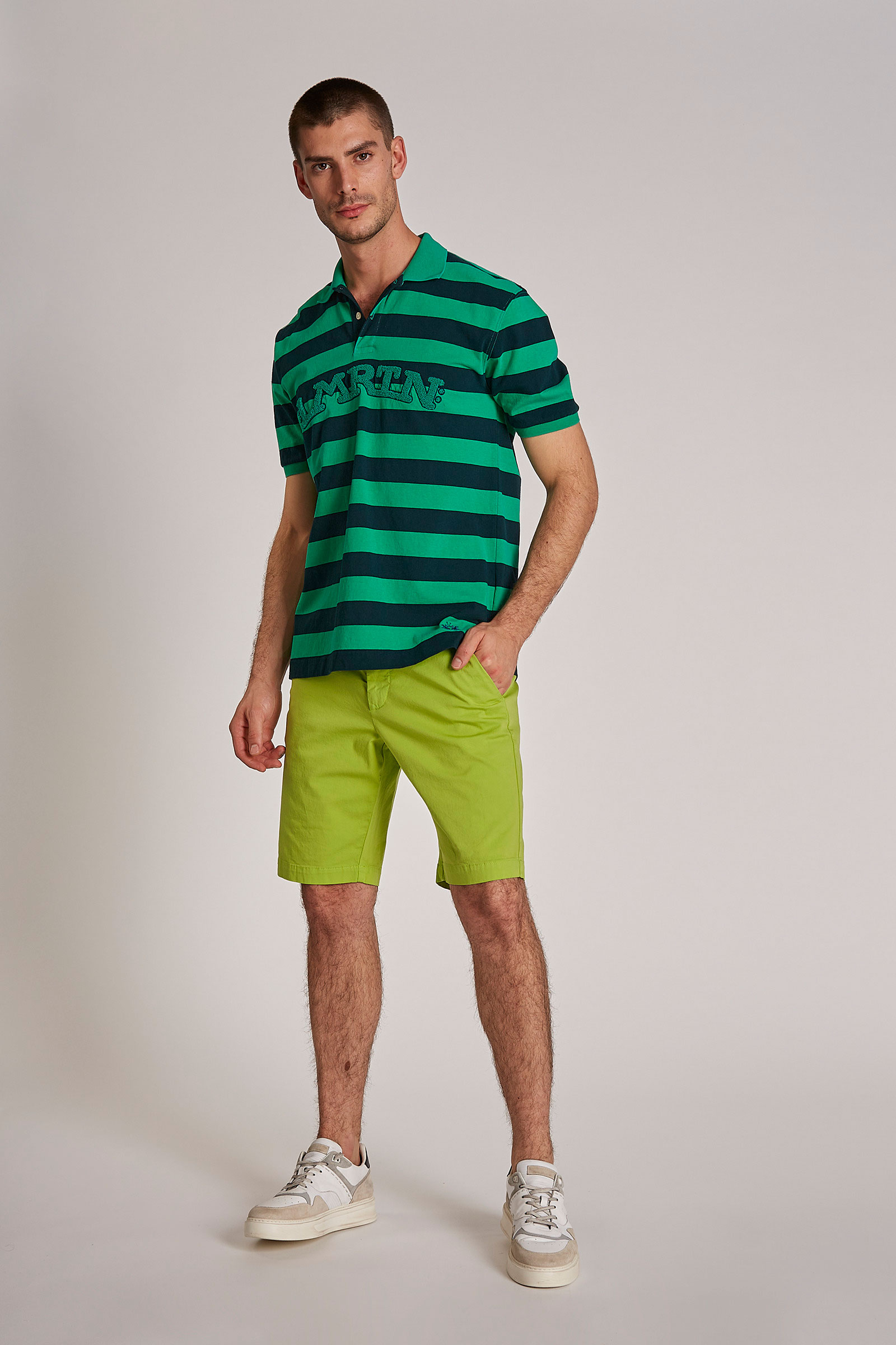 Men's slim-fit cotton Bermuda shorts Lime Green La Martina | Shop Online